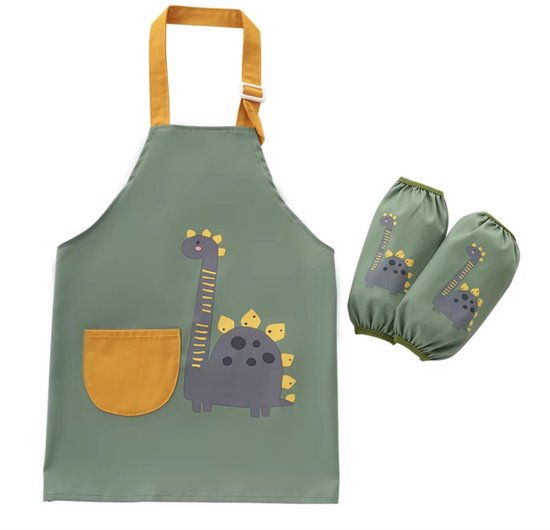 Tablier imperméable pour enfant - Dinosaurus vert - Tablier de cuisine pour tout-petit - Tablier pour enfant - 3-5 ans
