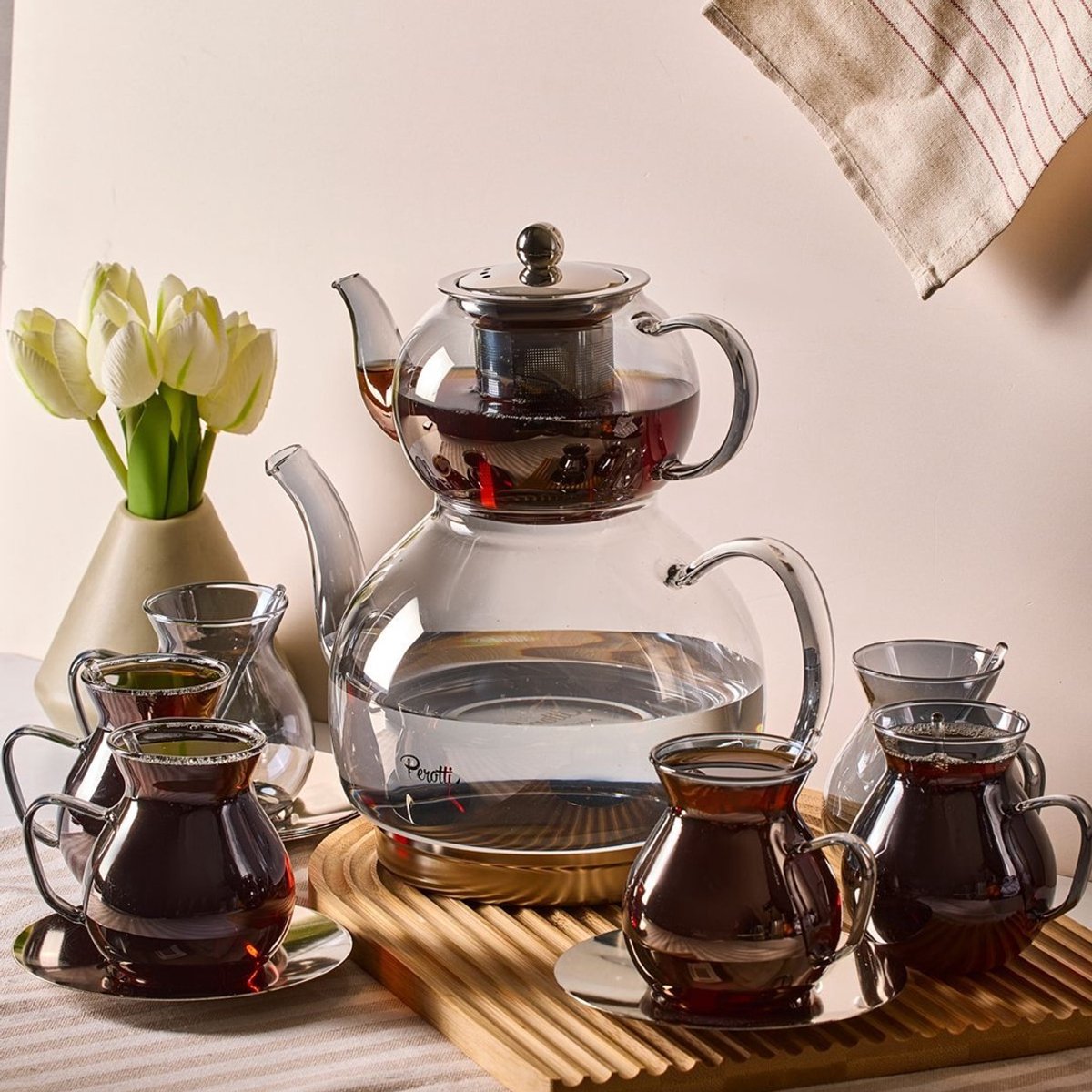 Perotti Keyf-i Ala Füme Premium 20-delige borosilicaat theeset met inductiebodem