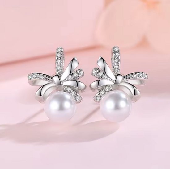 ASTRADAVI S925 Argent Sterling - Coffret Cadeau Bijoux - Magnifique collier pendentif en forme de nœud orné d'une perle et de zircon - avec Boucles d'oreilles Assorties