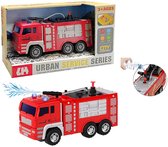 Brandweerwagen met lichtjes en geluid + Water sproeislang - City service brandweerauto (21cm)