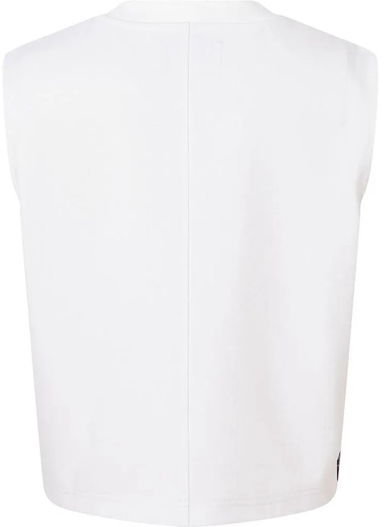 Achterkant van een wit mouwloos T-shirt van Calvin Klein Jeans met logo tape aan de zijkant.
