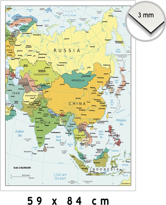 Map Azië (kunststof bord) | 59 x 84 cm (A2) | Landen en hoo ... - cover