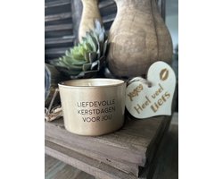Creaties van Hier - Soja kaars Liefdevolle kerstdagen voor jou met houten hartje - Kerstpakket - Glas - Hout