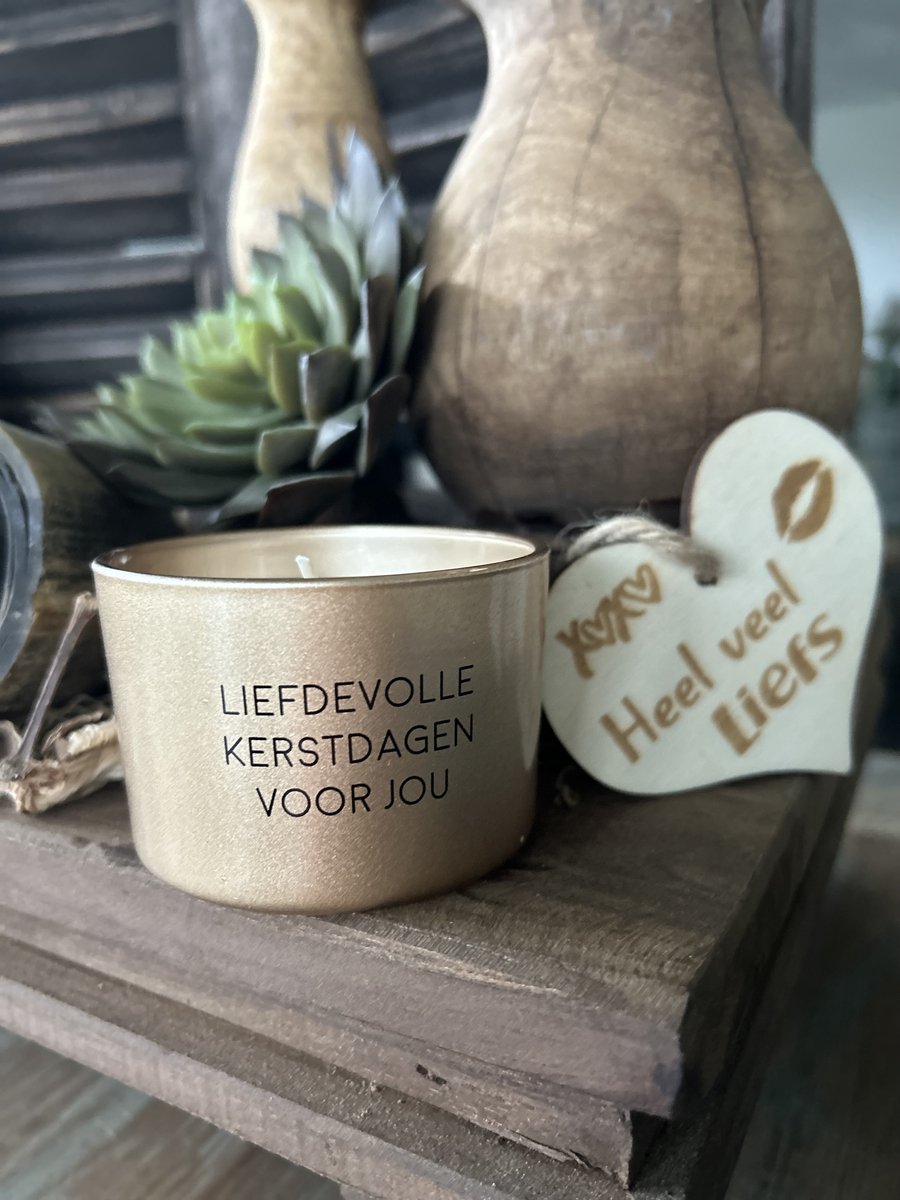 Creaties van hier Soja kaars Liefdevolle kerstdagen voor jou met houten hartje - Kerstpakket - Glas - Hout