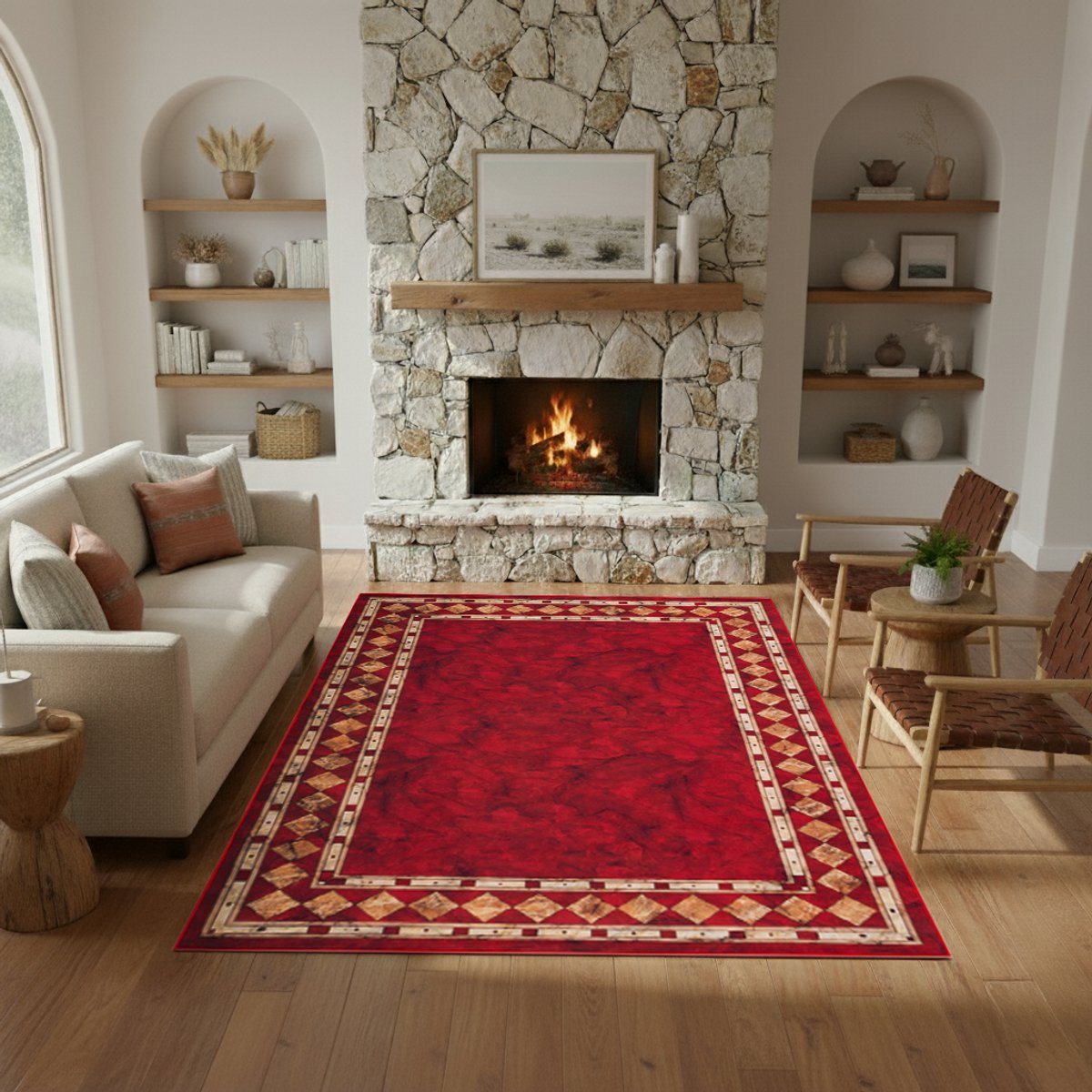 Tapiso Nora Vloerkleed Rood Oriëntaals Vintage Traditioneel Design Laagpolig Tapijt Vlekbe