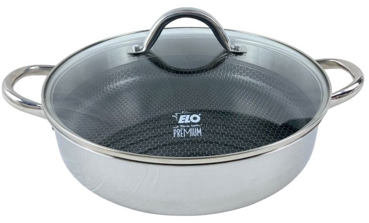 Sautoir 28 cm in 18/10 roestvrij staal met deksel Elo Relief Evolution