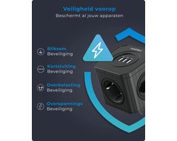 USB Cube Stekkerdoos 7-In-1 - 4 Voudige Stopcontacten + 3 USB poorten 4000W Verdeeldoos Met Overspanningsbeveiliging