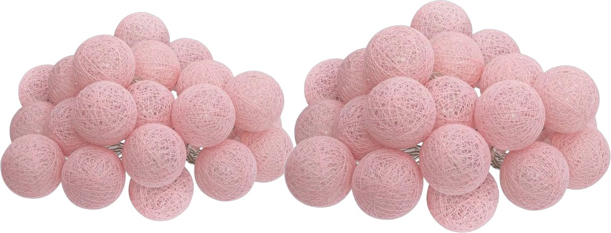 2x Atmosphera Lichtslinger - 20 verlichte balletjes/bollen 6 cm - lichtroze - 435 cm - met stekker