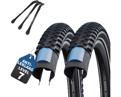 Lot de 2 pneus de vélo Schwalbe Marathon Plus VTT 29 pouces x 2,25 (57-622) pneu extérieur + et 3 démonte-pneus métalliques MSZweirad pour un changement facile des pneus