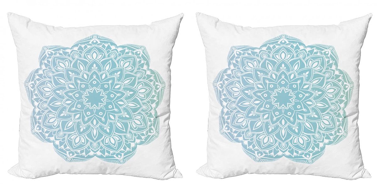ABAKUHAUS Blauwe Mandala Kussenhoes Set – 2x40x40 cm – Dubbelzijdig bedrukt – Aqua Blassblauw Aqua