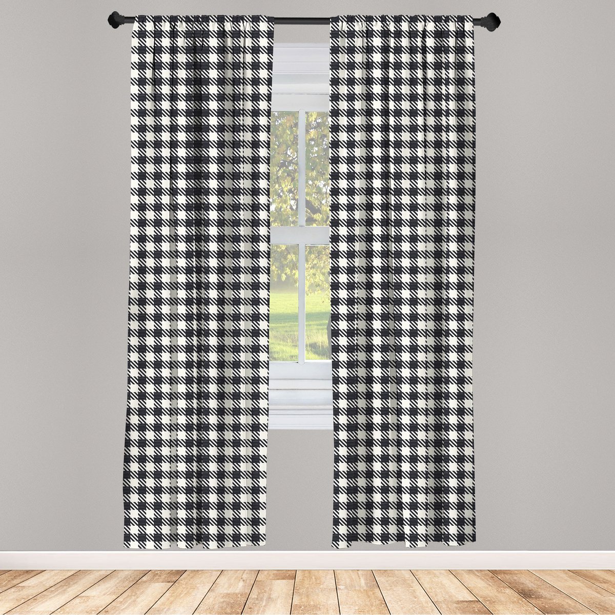 ABAKUHAUS Geruite gordijnen – 2-delige set 75x225 cm – Wit/Koksgrijs