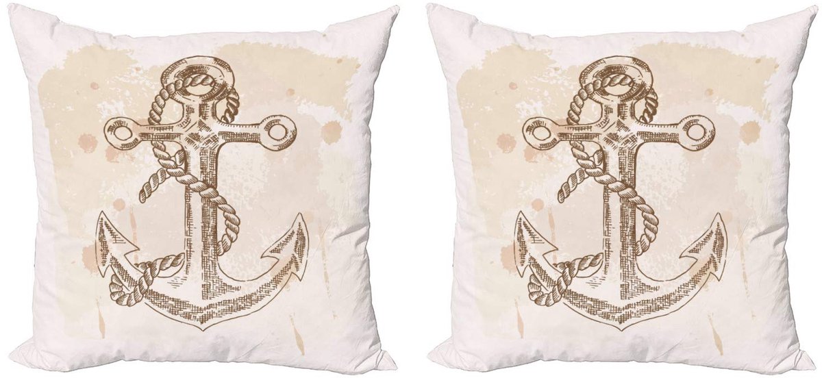 ABAKUHAUS Anker Kussenhoes Set – Dubbelzijdig – 60x60 cm – Creme Bruin Creme Brown