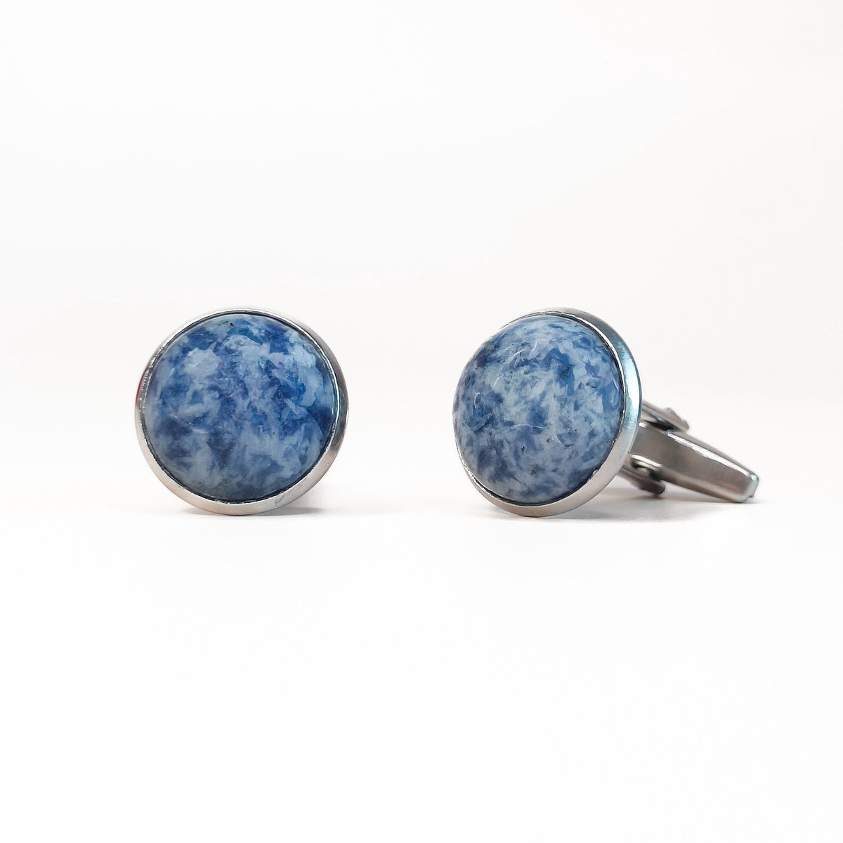 Ava & Imber | Sodaliet Manchetknopen Zilver | Blauwe Manchetknopen van Staal RVS | Stalen Manchetknopen met Steen | 14mm Edelsteen | Geleverd in Cadeaudoosje