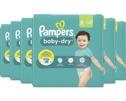 Pampers Baby-Dry luiers - Maat 6 (13-18kg) - 204 stuks (6 x 34 luiers) - Unieke extra laag - Absorberende kern - Dubbele beschermrandjes (Tot maat 5+)