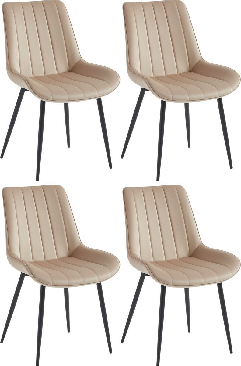 Colenis® - Verta Eetkamerstoel - Set Van 4 - Beige - Velvet - Industrieel