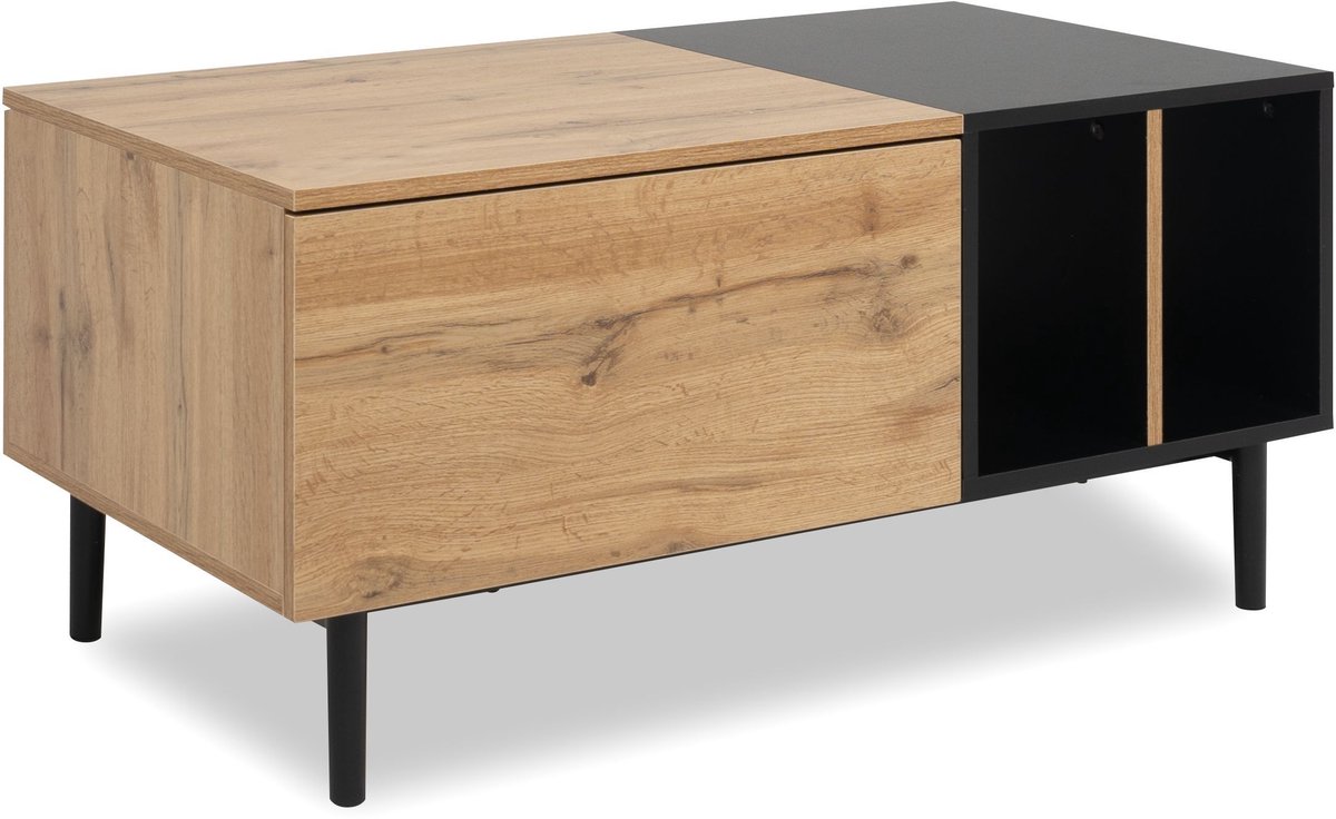 Salontafel - LONA - Rechthoekig - Artisan eiken / Zwart - 100 x 46,5 x 55 cm