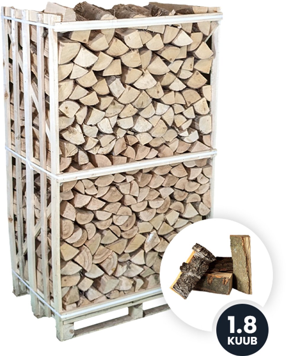 123natuurproducten.nl - Hele pallet ovengedroogd haardhout BUDGET MIX (1,8 kuub gestapeld)