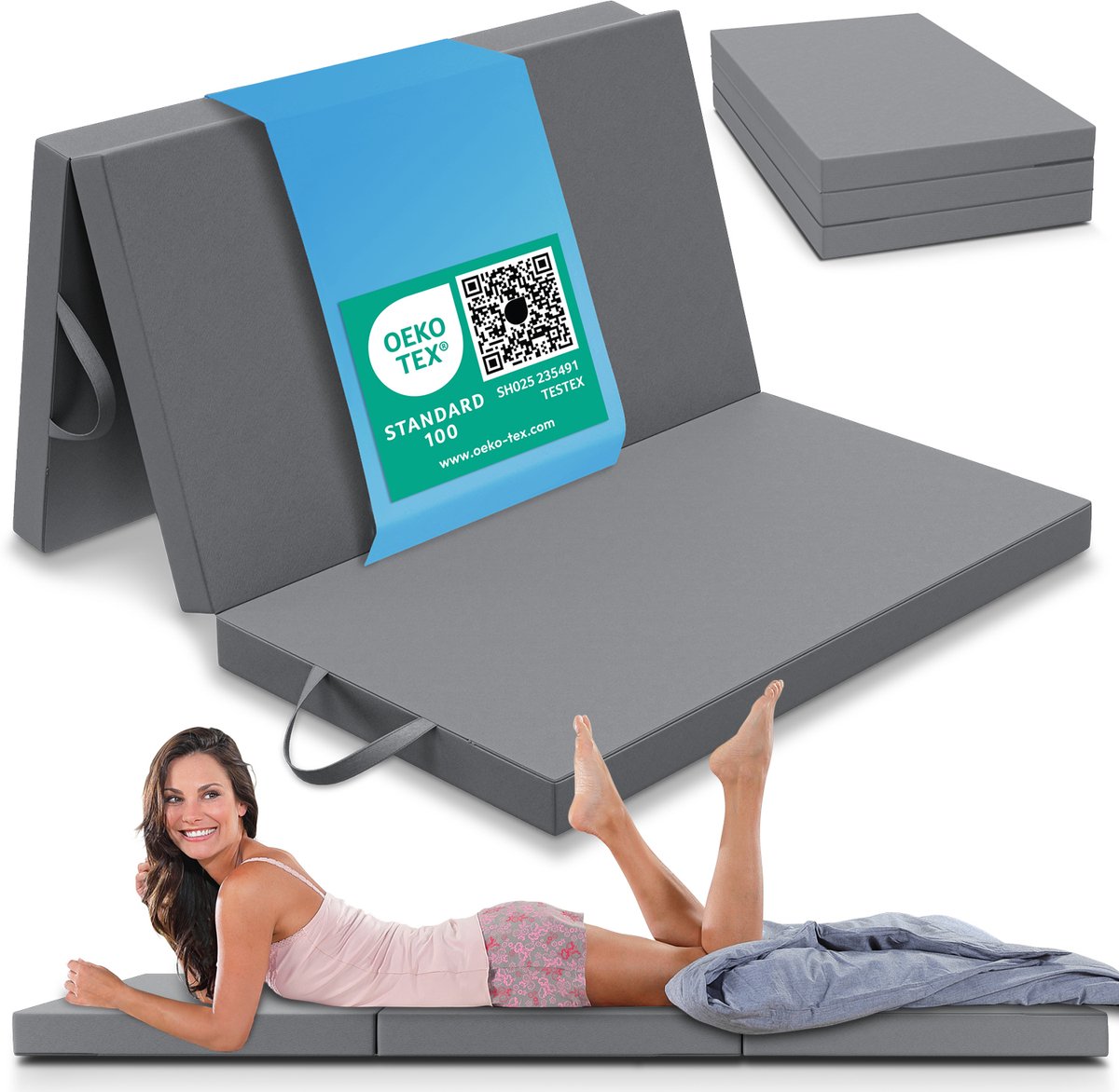 ELONEO Opvouwbaar Matras 120x200 cm - Dik 8 cm Vouwmatras, Wasbaar en Draagbaar Multifunctioneel Logeerbed, Reismatras, Logeermatras, Opvouwbaar Bed, Poef en Zitje