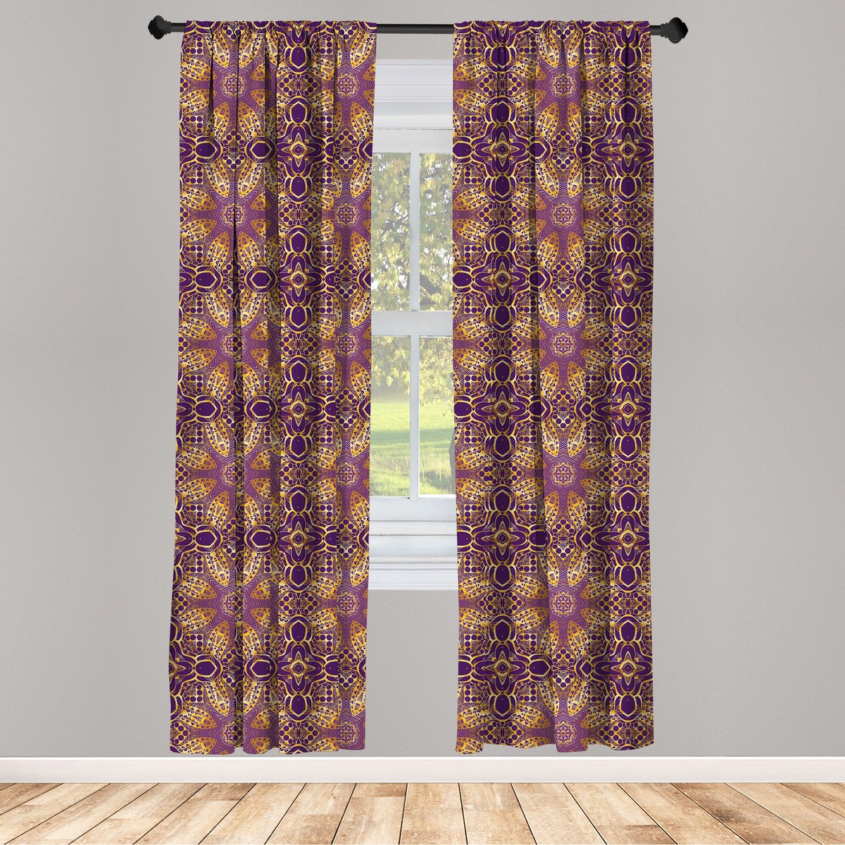 ABAKUHAUS Lila Geel Mandala Gordijnen – 2x75x175 cm – Mikrofaser – Halfduisterend