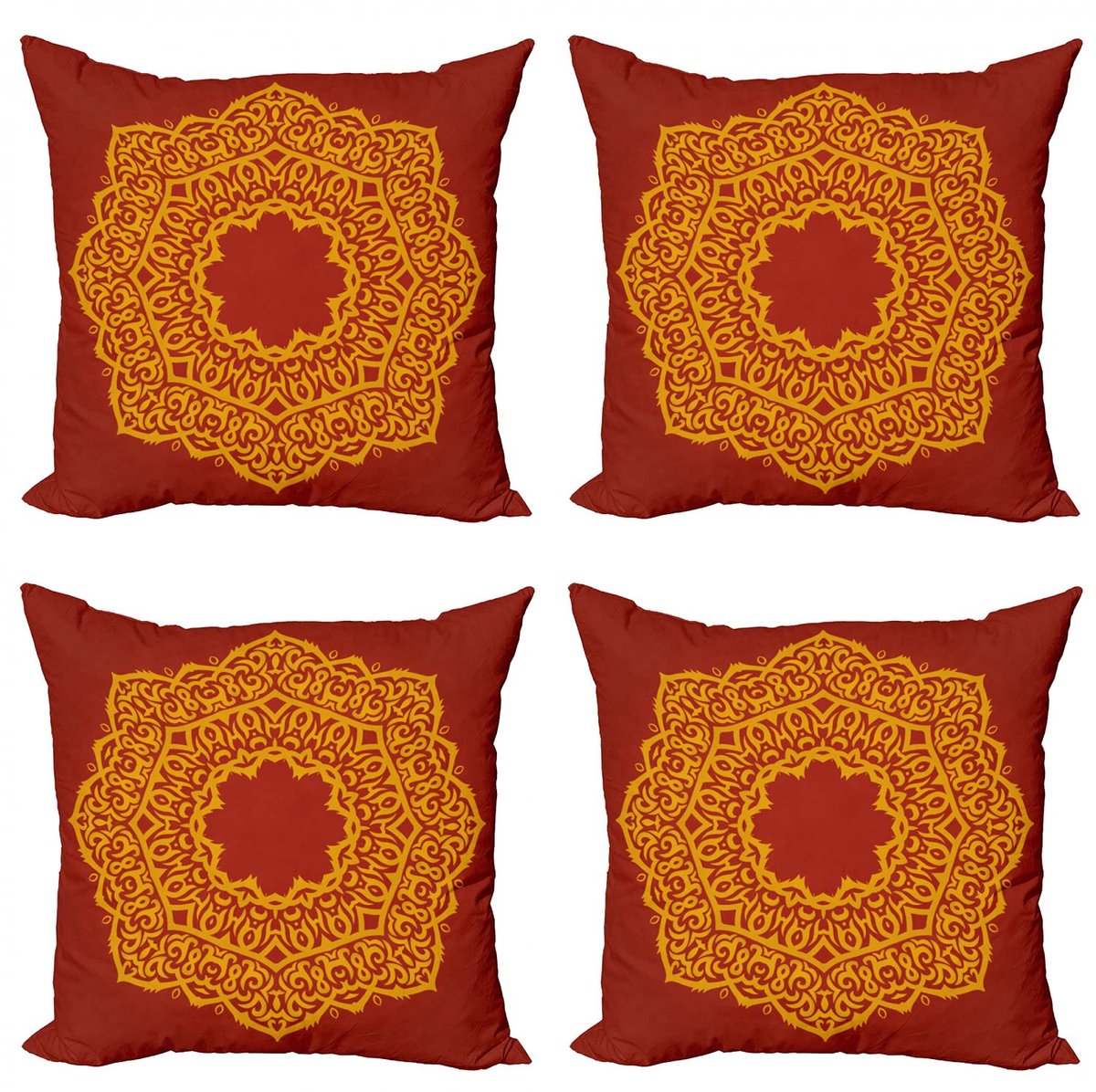 ABAKUHAUS Mandala Kussenhoes Set – 4x50x50 cm – Mikrofaser – donkergeel/paprika Dunkelgelb