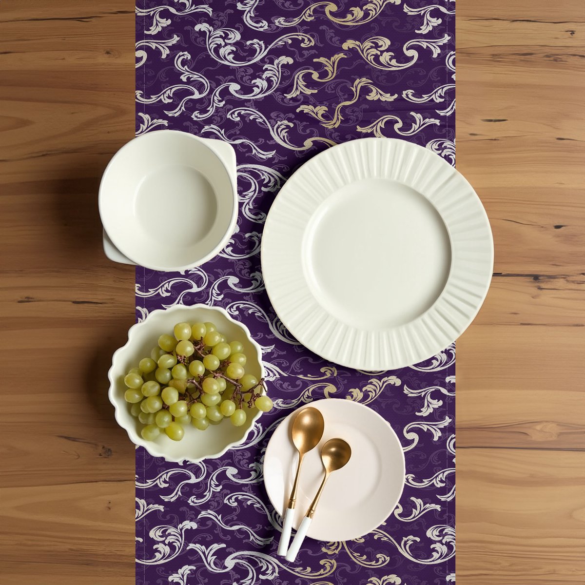ABAKUHAUS Barokke tafelloper – rechthoekig 40x180 cm – aubergine