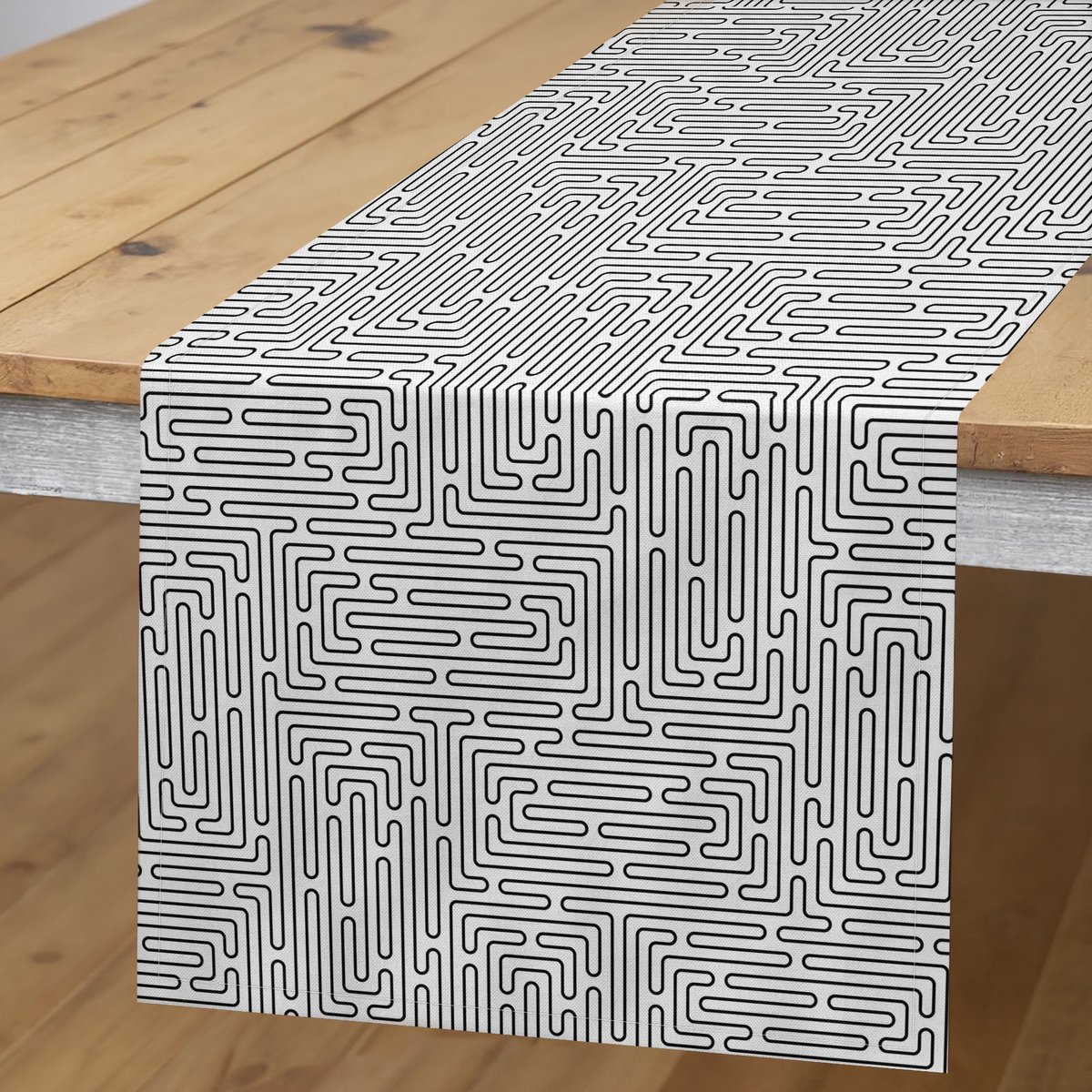 AbakuHaus Abstracte Tafelloper – Antraciet/Wit – 40 × 225 cm