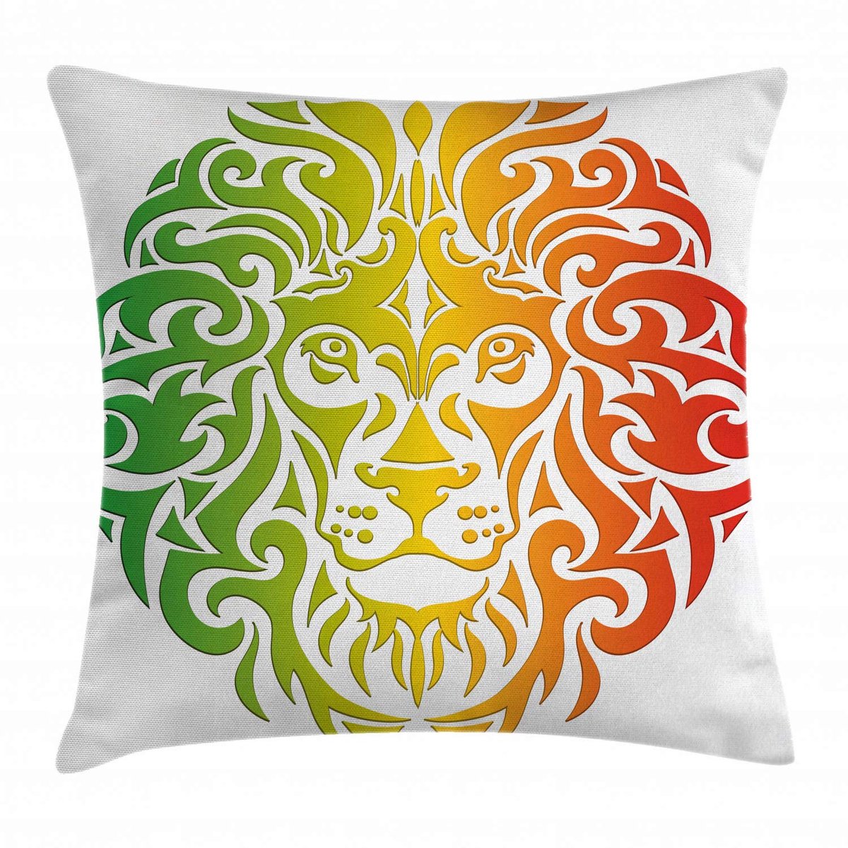 ABAKUHAUS Rasta Kussenhoes – Dekoratieve Kussenhoes – 60x60 cm – Dubbelzijdig gedrukt, Leeuwenkop, Groen/Oranje Fern