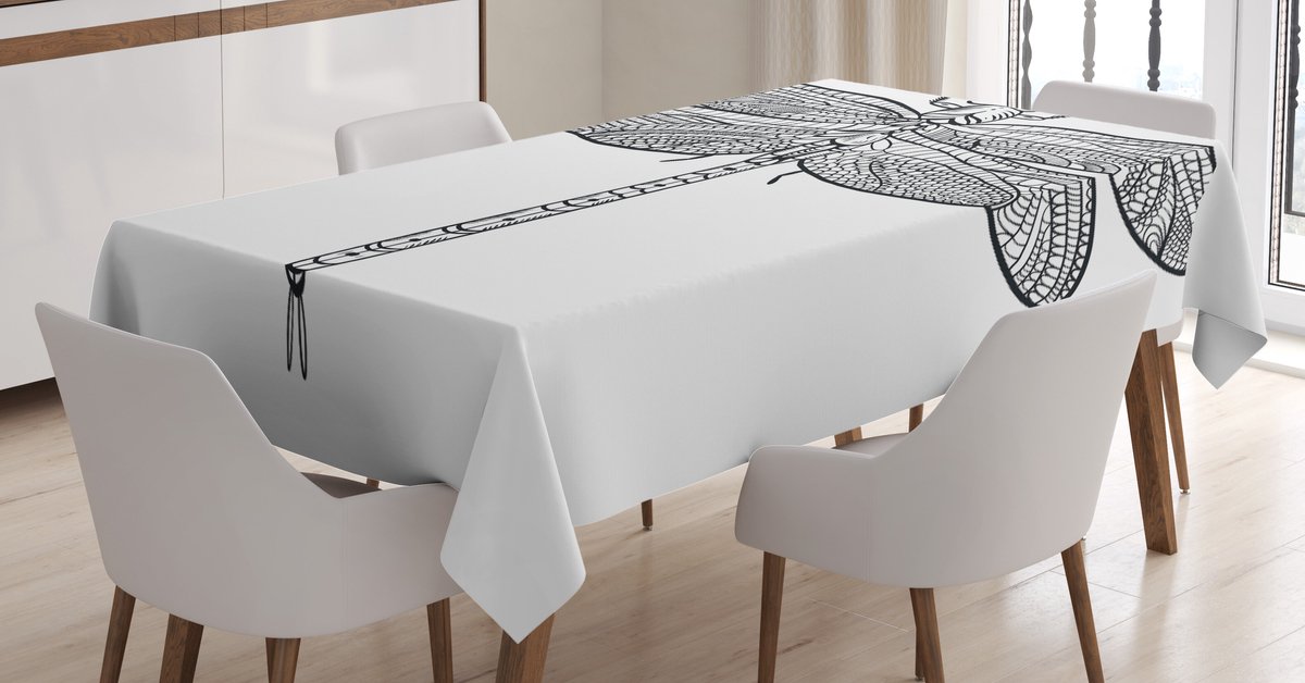 ABAKUHAUS Libelle Tafellaken – Charcoal/donkergrijs en wit, 140x200 cm, Wasbaar