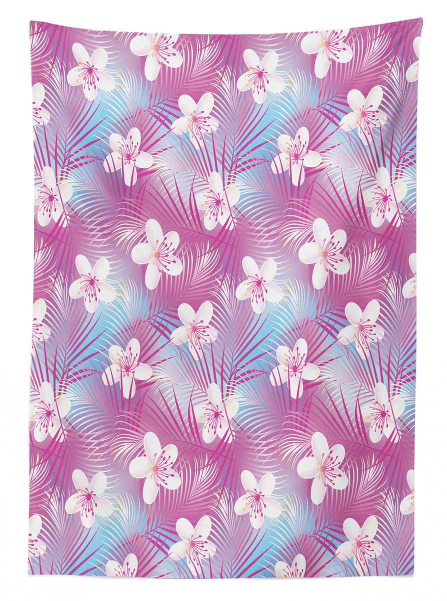 ABAKUHAUS Frangipani-Hibiskus Tafeldoek 140x200 – Satin – Roze/Wit – Wasbaar