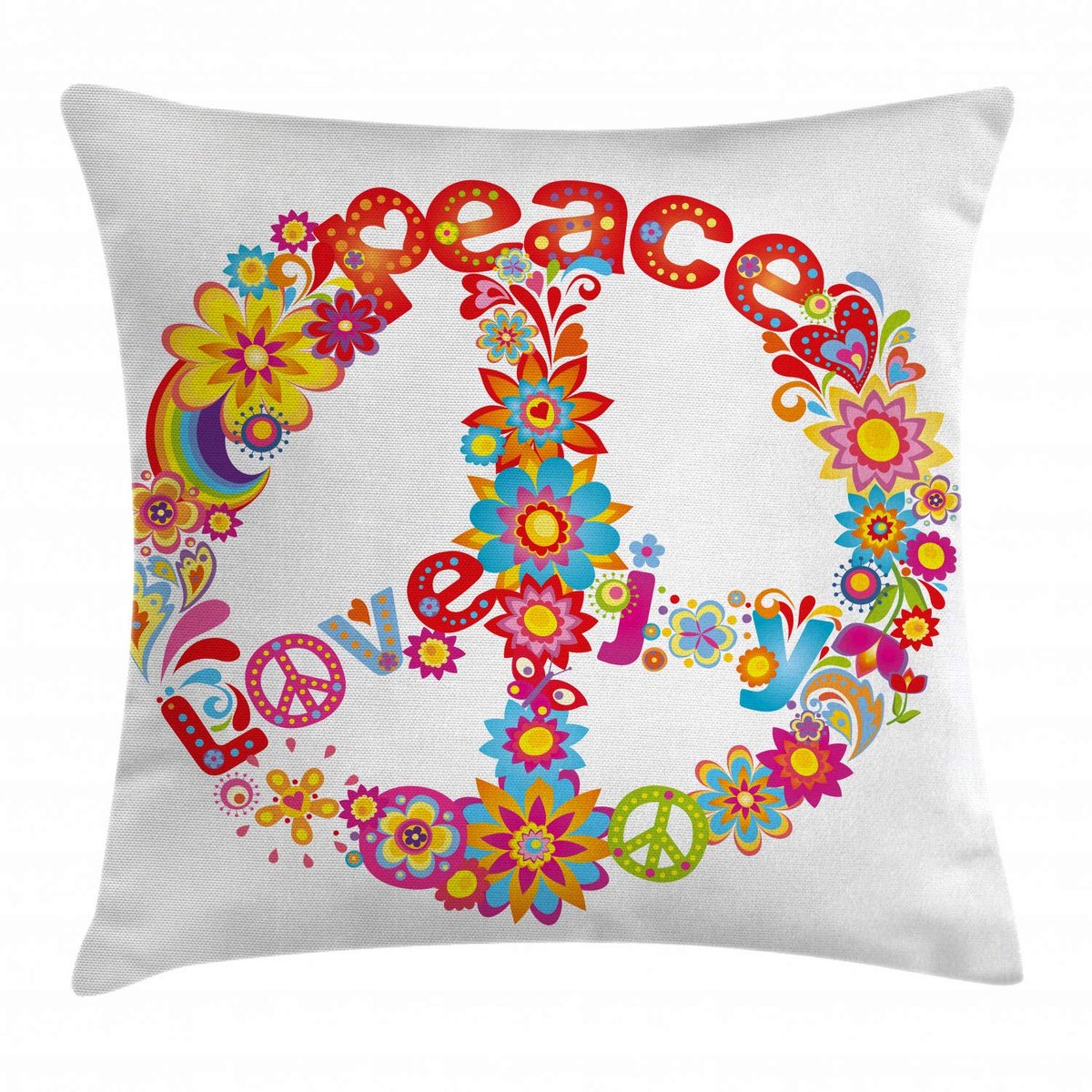 ABAKUHAUS Kussenhoes – Vrede en Liefde Joy Flowers – 40x40 cm – Multicolor, dubbelzijdig bedrukt Wit Multicolor