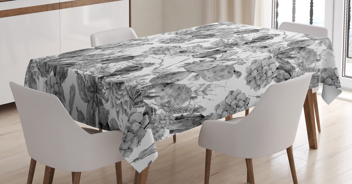 ABAKUHAUS Kaktus Tafelkleed – Boho – 140x240 cm – grijs-wit