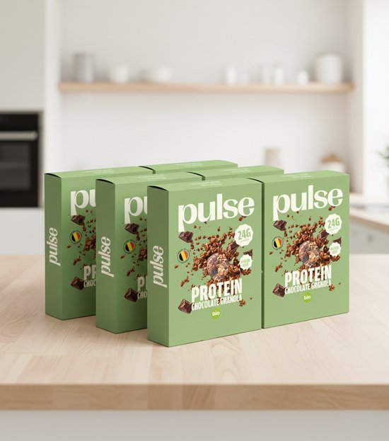 Pulse Protein – Eiwitgranola chocolade (27% eiwit) – Proteïne – Vegan, Bio, Glutenvrij – 6x350 g
