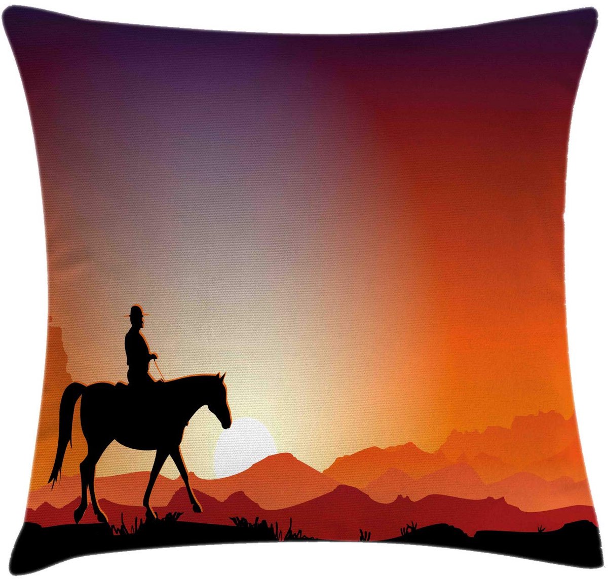 ABAKUHAUS Western Kussenhoes – Cowboy op paard – 40×40 cm – dubbelzijdig bedrukt Zinnoberrot