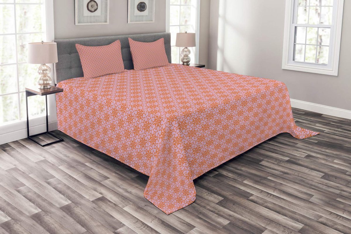 ABAKUHAUS – Art Deco Dekenset 220x220 cm – Licht lila & donker oranje – Polyester