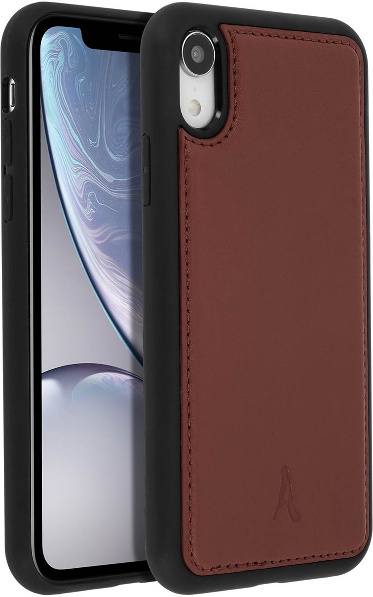 Akashi, Geschikt voor Apple iPhone XR Beschermhoesje Rigid Genuine Leather, Bruin