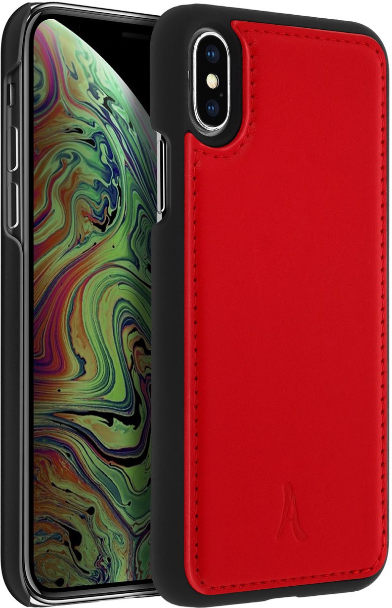 Akashi, Beschermhoes Geschikt voor Apple iPhone X / XS Rigid Genuine Leather, Rood