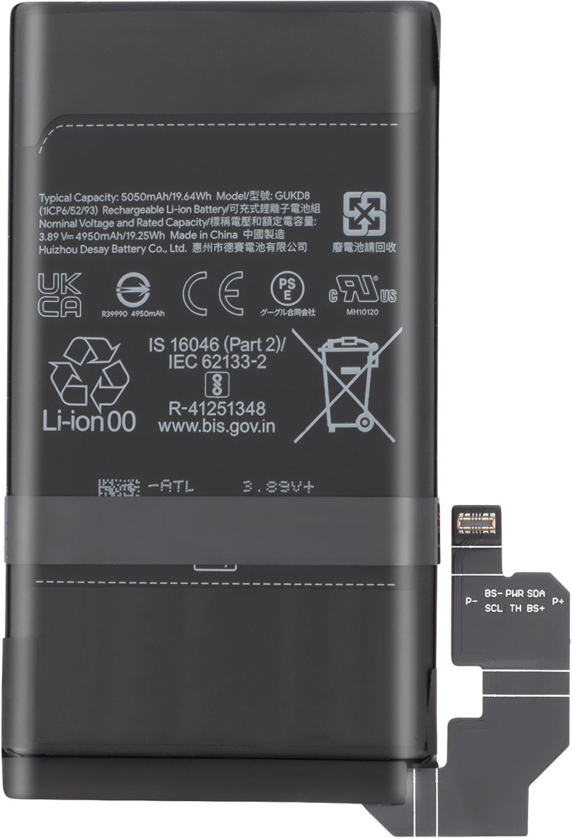 Google, Interne batterij voor Google Pixel 8 4575mAh model GS35E, Zwart