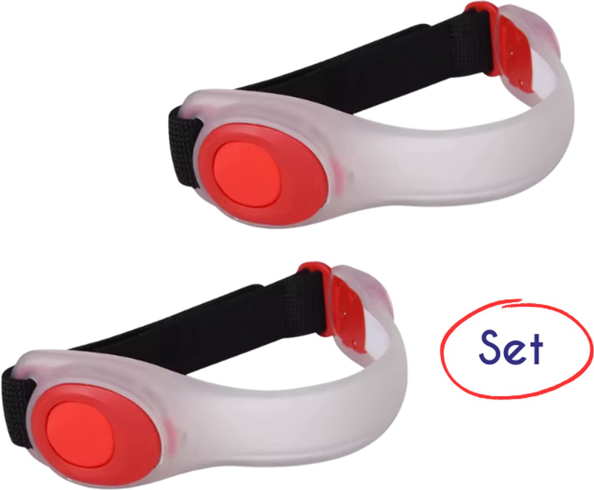 S4D® - Hardloop Verlichting - Reflecterende armbanden - Wandel Verlichting - LED armbanden - Set ! - Inclusief Batterijen - Kleur Rood - Verhoog Gemakkelijk Je Zichtbaarheid !