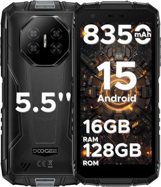 DOOGEE Fire 3 Pro 4G - Robuuste Smartphone - AI Outdoor telefoon -Android 15 - 16 GB RAM+128 GB/2TB TF -8350 mAh/18 W - 5,5 inch HD+ -Gemini AI - NFC - GPS - Face ID - Vingerafdrukscanner - Grijs