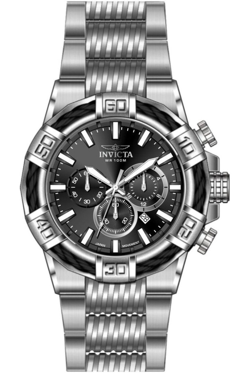 Invicta Bolt 49900 Heren Horloge - Waterdicht - Analoog - Quartz Uurwerk - Roestvrij Staal met zwarte Wijzerplaat - 51mm