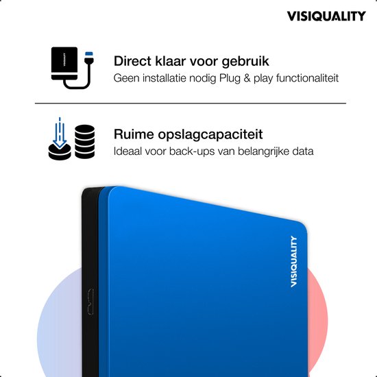 VisiQuality High-Speed Externe Harde Schijf 1 TB - Draagbare Harde Schijf USB 3.0 - Voor Windows & Mac - Xbox & PS4 games - Compact - Met handleiding - Blauw — afbeelding 3