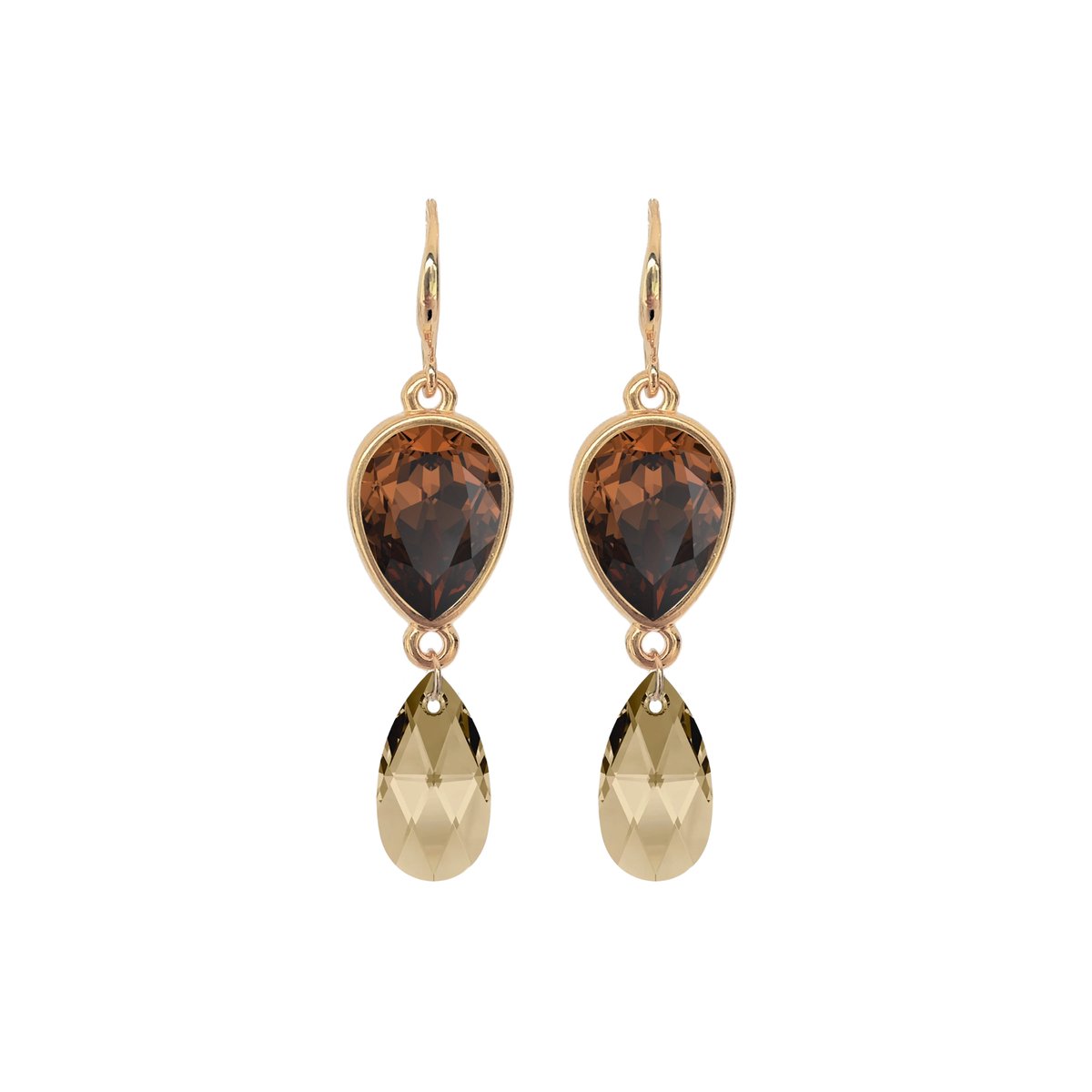 Party smoked Topas Bling - Bruine oorhangers - verguld - Swarovski - Bliss Label