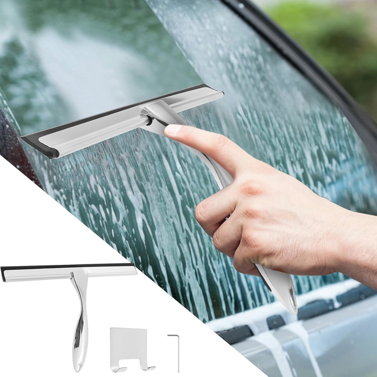 Douche Glastrekker met Houder - 25,5 cm Breed - Voor Streepvrije Reiniging van Glas en Spiegels