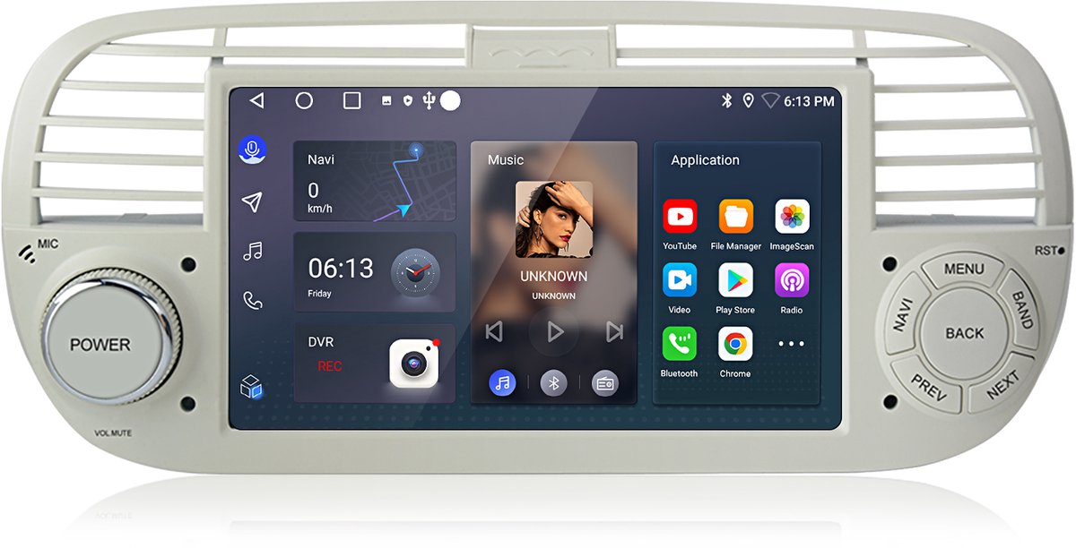 Hexinex Quad-Core autoradio Geschikt voor Fiat 500 (2007-2015) - Draadloos CarPlay, Android Auto, multimediaspeler, 2GB+64GB, Wit