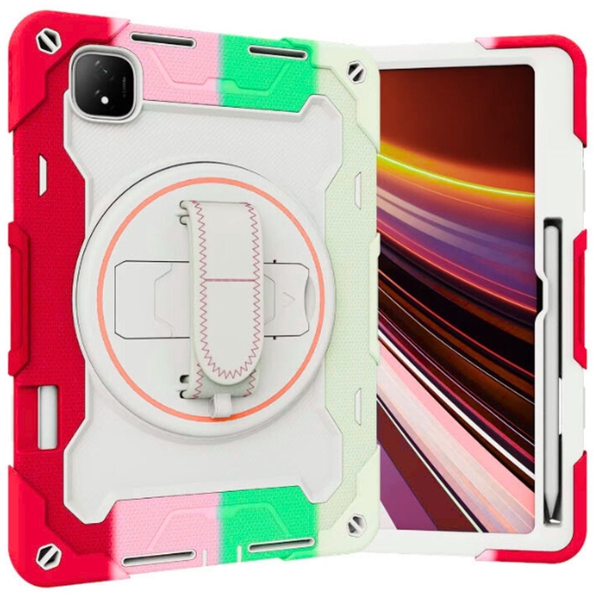 iPad Air 4-5 en iPad Pro 11 (2018–2022) – 360° Draaibare Handgreep - Draagriem – Schokbestendig Hoesje mix color