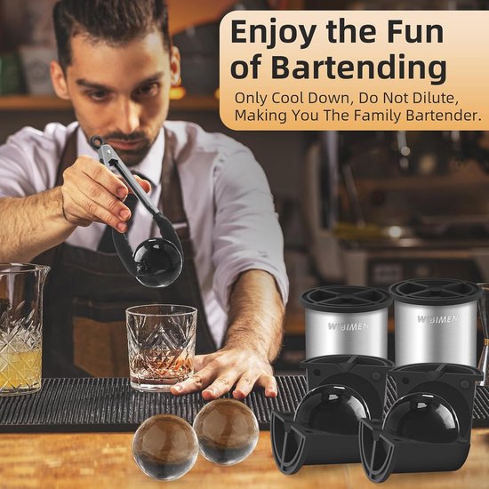 Heldere IJsbal Maker - 6,3 cm - Compact Ontwerp voor Whisky en Cocktails - 2 Stuks met Ijstong en Ijsdoos van Merkloos — afbeelding 4