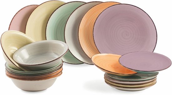 Vancasso, Bonbon Tafelservies van aardewerk, 24-delige set, handbeschilderd combiservies voor 6 personen, vintage look