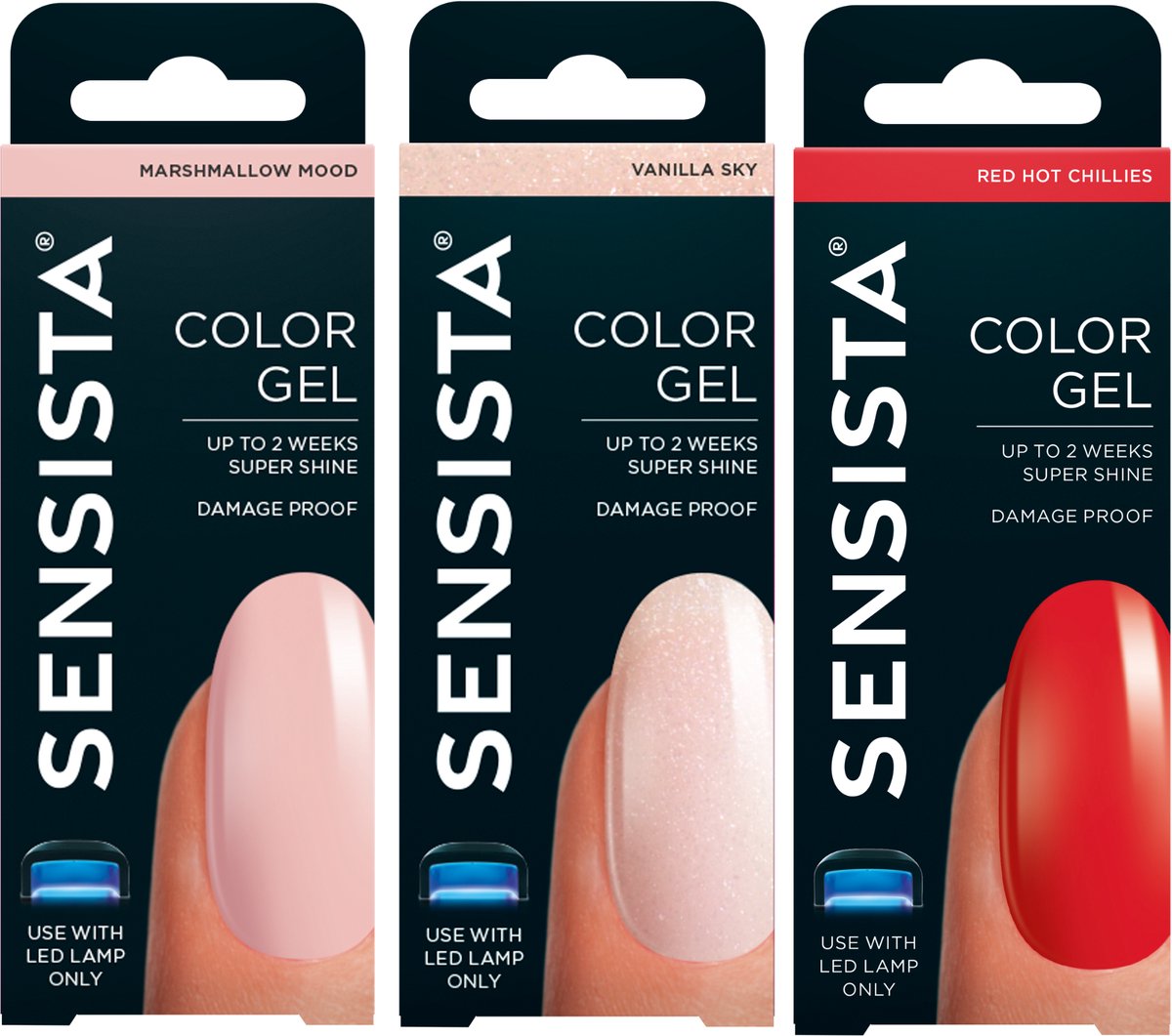Sensista Color Gel Set – 3 stuks – Marshmallow Mood, Vanilla Sky, Red Hot Chillies – Gellak Voordeelset – Gel Nagellak voor LED-lamp