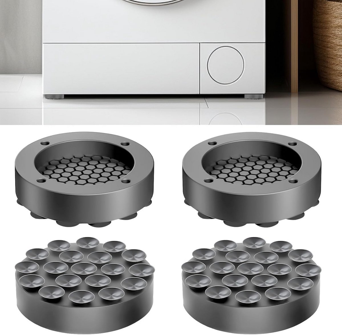 Universele anti-vibratiedemper voor wasmachines - 4 stuks, rubber met antislipmat