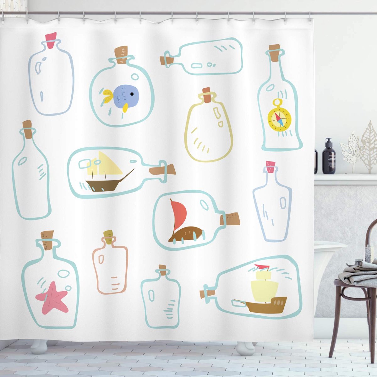 ABAKUHAUS Nautisch douchegordijn – 175x180 cm – veelkleurig polyester